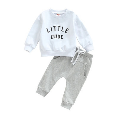 Set de haine de toamnă iarnă pentru bebeluși băieți 0-3 ani pentru copii, cu mânecă lungă, imprimeu cu litere, pulover, tricou, hanorac, pantaloni, ținute casual pentru copii mici