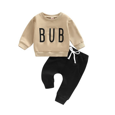 Set de haine de toamnă iarnă pentru bebeluși băieți 0-3 ani pentru copii, cu mânecă lungă, imprimeu cu litere, pulover, tricou, hanorac, pantaloni, ținute casual pentru copii mici