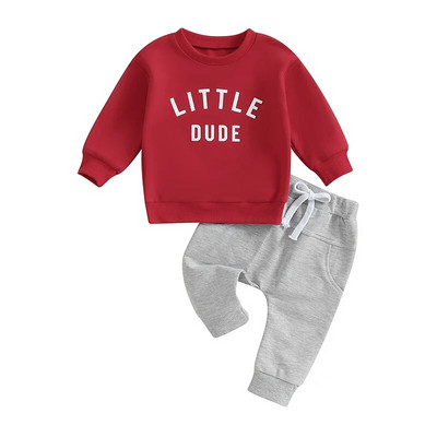 Set de haine de toamnă iarnă pentru bebeluși băieți 0-3 ani pentru copii, cu mânecă lungă, imprimeu cu litere, pulover, tricou, hanorac, pantaloni, ținute casual pentru copii mici