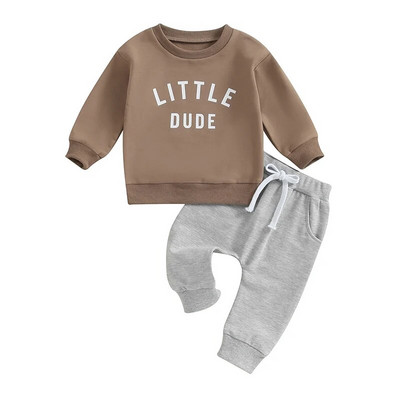 Set de haine de toamnă iarnă pentru bebeluși băieți 0-3 ani pentru copii, cu mânecă lungă, imprimeu cu litere, pulover, tricou, hanorac, pantaloni, ținute casual pentru copii mici