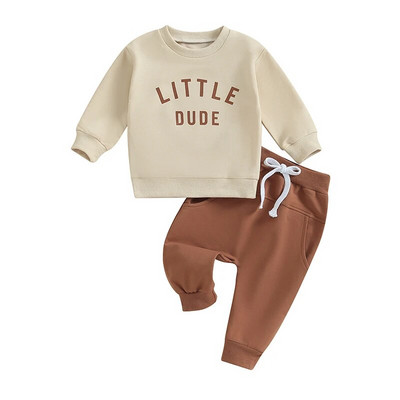Set de haine de toamnă iarnă pentru bebeluși băieți 0-3 ani pentru copii, cu mânecă lungă, imprimeu cu litere, pulover, tricou, hanorac, pantaloni, ținute casual pentru copii mici