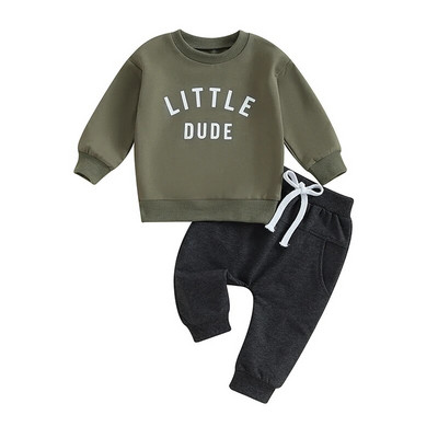 Set de haine de toamnă iarnă pentru bebeluși băieți 0-3 ani pentru copii, cu mânecă lungă, imprimeu cu litere, pulover, tricou, hanorac, pantaloni, ținute casual pentru copii mici