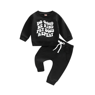 Set de haine de toamnă iarnă pentru bebeluși băieți 0-3 ani pentru copii, cu mânecă lungă, imprimeu cu litere, pulover, tricou, hanorac, pantaloni, ținute casual pentru copii mici