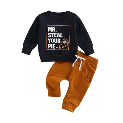Set de haine de toamnă iarnă pentru bebeluși băieți 0-3 ani pentru copii, cu mânecă lungă, imprimeu cu litere, pulover, tricou, hanorac, pantaloni, ținute casual pentru copii mici
