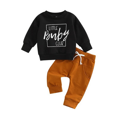Set de haine de toamnă iarnă pentru bebeluși băieți 0-3 ani pentru copii, cu mânecă lungă, imprimeu cu litere, pulover, tricou, hanorac, pantaloni, ținute casual pentru copii mici