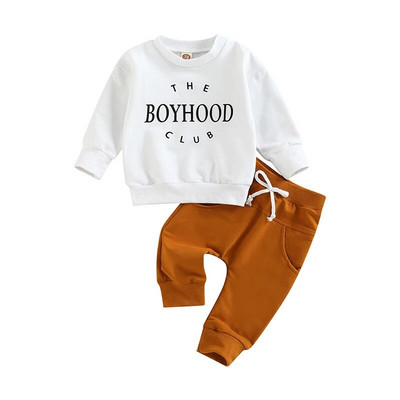Set de haine de toamnă iarnă pentru bebeluși băieți 0-3 ani pentru copii, cu mânecă lungă, imprimeu cu litere, pulover, tricou, hanorac, pantaloni, ținute casual pentru copii mici