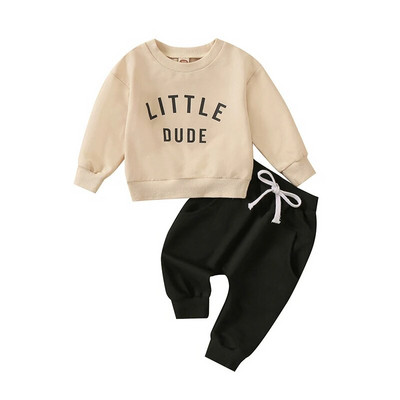 Set de haine de toamnă iarnă pentru bebeluși băieți 0-3 ani pentru copii, cu mânecă lungă, imprimeu cu litere, pulover, tricou, hanorac, pantaloni, ținute casual pentru copii mici