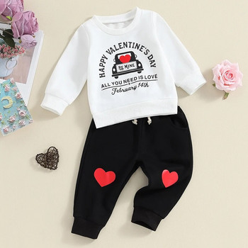 2023-11-16 Lioraitiin Kid Baby Boys Облекло за Свети Валентин Суитшърт с щампа на камион с дълъг ръкав + Комплект панталони 2 бр.
