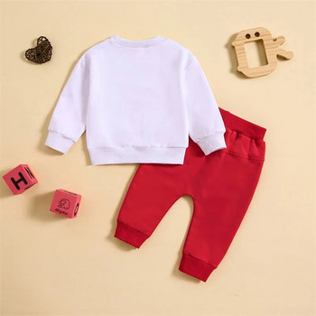 2023-11-03 Lioraitiin 0-3Y Toddler Kid Boys Outfits για την Ημέρα του Αγίου Βαλεντίνου Μακρυμάνικο πουκάμισο με στάμπα φούτερ με σετ κόκκινο παντελόνι