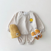 Σετ βρεφικών ρούχων 2022 Healthy Cotton Smiley Face για αγόρια με κουκούλα για νήπια κοριτσίστικα Σετ ρούχων 2 τμχ Μπλούζες πουλόβερ+Σετ παντελόνι Jogger