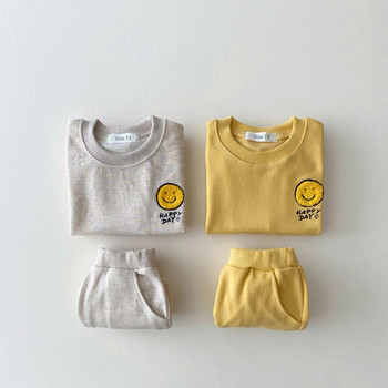 2022 г. Комплект бебешки дрехи Здрав памук с усмихнато лице Костюм с качулка за момчета Комплект дрехи за малки момичета 2 бр. Пуловери + комплект панталони за джогинг