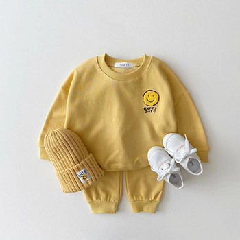 2022 г. Комплект бебешки дрехи Здрав памук с усмихнато лице Костюм с качулка за момчета Комплект дрехи за малки момичета 2 бр. Пуловери + комплект панталони за джогинг