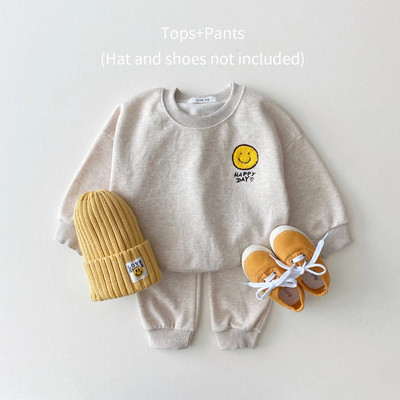 Σετ βρεφικών ρούχων 2022 Healthy Cotton Smiley Face για αγόρια με κουκούλα για νήπια κοριτσίστικα Σετ ρούχων 2 τμχ Μπλούζες πουλόβερ+Σετ παντελόνι Jogger