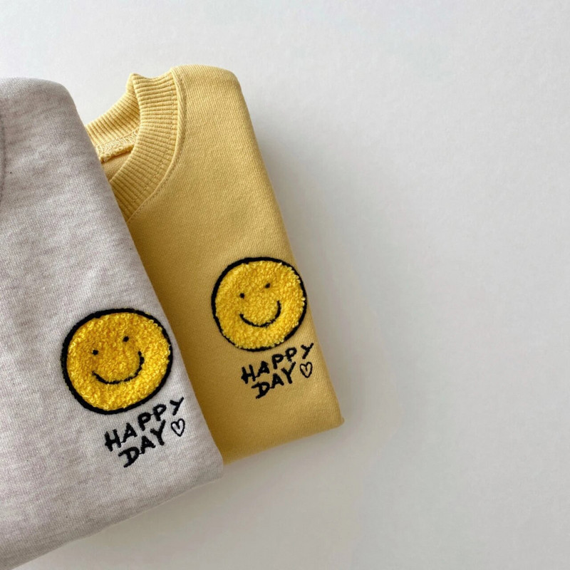 Σετ βρεφικών ρούχων 2022 Healthy Cotton Smiley Face για αγόρια με κουκούλα για νήπια κοριτσίστικα Σετ ρούχων 2 τμχ Μπλούζες πουλόβερ+Σετ παντελόνι Jogger