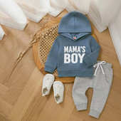 Set de haine pentru copii mici, băieți, ținute casual de toamnă, hanorace cu imprimeu cu litere, hanorace cu mânecă lungă, pantaloni, 2 buc. Costum pentru sugari