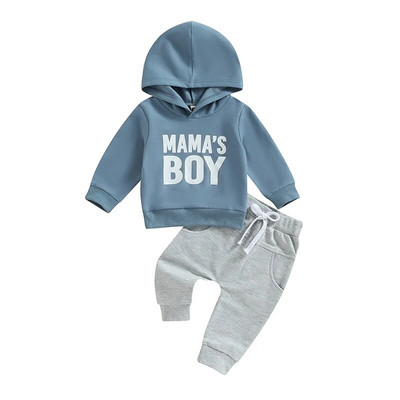 Set de haine pentru copii mici, băieți, ținute casual de toamnă, hanorace cu imprimeu cu litere, hanorace cu mânecă lungă, pantaloni, 2 buc. Costum pentru sugari