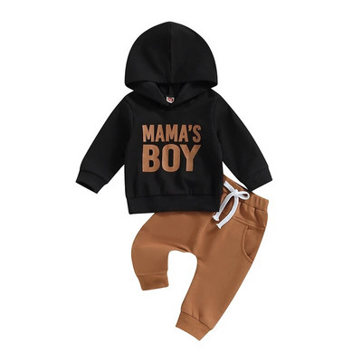 Set de haine pentru copii mici, băieți, ținute casual de toamnă, hanorace cu imprimeu cu litere, hanorace cu mânecă lungă, pantaloni, 2 buc. Costum pentru sugari