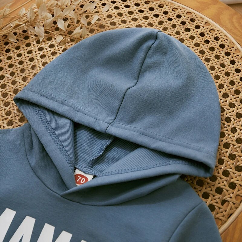 Mazu bērnu zēnu apģērbu komplekts ar kapuci bērniem ikdienas rudens tērpi ar burtu apdruku kapuces ar garām piedurknēm džemperi bikses 2 gab. zīdaiņu kostīms