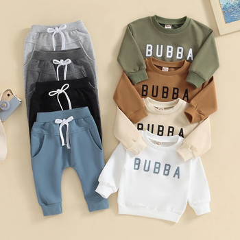 Есенно-зимен комплект дрехи за бебета и момчета Моден комплект с щампа на букви Детско облекло Суитшърт с дълъг ръкав Спортни панталони 2 бр. Анцуг за бебета