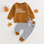 Set de haine pentru copii mici și băieți cu imprimeu cu litere ținute toamnă iarnă cu mânecă lungă pulover Topuri pantaloni lungi cu dungi 2 buc. haine de Halloween