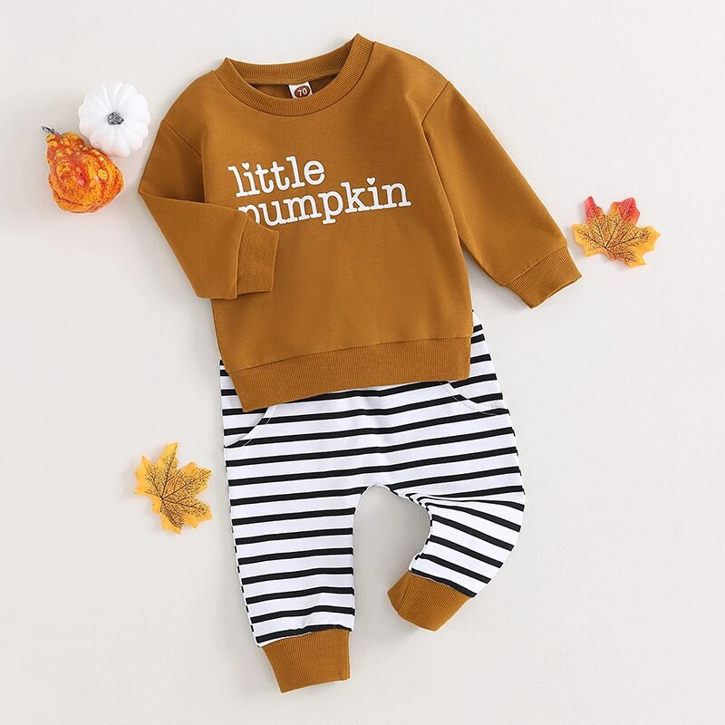 Vēstuļu apdruka Toddler Zēniem Apģērbu Komplekts Tērpi Rudens Ziemas Garās Piedurknes Puloveri Topi Svītras Garas Bikses 2Gb Helovīna skapis