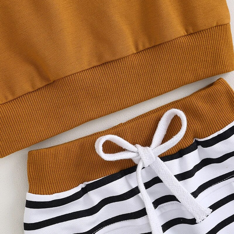 Vēstuļu apdruka Toddler Zēniem Apģērbu Komplekts Tērpi Rudens Ziemas Garās Piedurknes Puloveri Topi Svītras Garas Bikses 2Gb Helovīna skapis