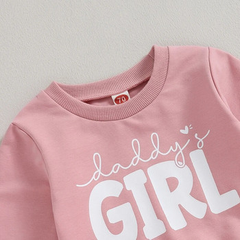 Прохождащи бебешки комплекти дрехи за момичета Daddys Girl Letter Print Пуловер с дълъг ръкав Суитшърти Jogger Панталони Бебешки есенни тоалети
