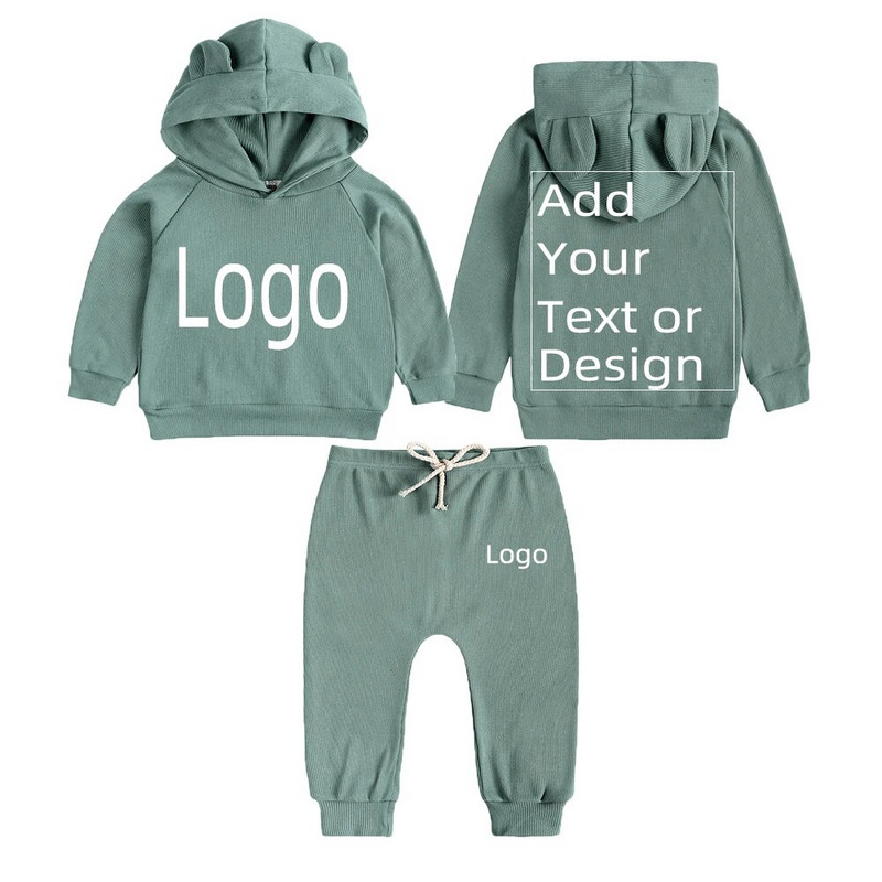 2 gab. Essential rudens mazuļu apģērbi Apģērbu komplekti Apģērbi jaundzimušajiem Meitenēm Masīvs Hoodie Ausu džemperis + Bikses Zēnu Apģērbs 6-24M