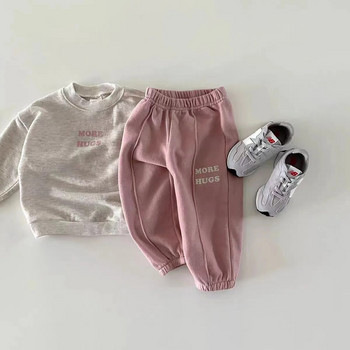 Есен 2023 Нов бебешки комплект дрехи с дълъг ръкав Момче Момиче Суичър с щампа на букви + Панталон 2 бр. Костюм Ежедневни екипи за бебета и малки деца
