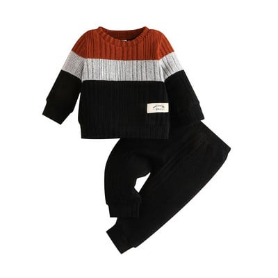 Set haine bebelusi baieti 3-24 luni maneca lunga pulover cald de iarna si tinuta pantaloni lungi costum pentru nou nascut
