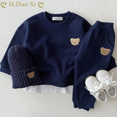 Kūdikių medvilniniai meškiukai siuvinėjimo mezgimo rinkiniai Vaikai berniukai Mergaitės Pavasarinis laisvas sportinis kostiumas megztiniai Viršutiniai + kelnės 2 vnt. rinkiniai Drabužiai 1-5Y