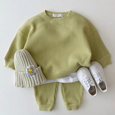 Kūdikių medvilniniai meškiukai siuvinėjimo mezgimo rinkiniai Vaikai berniukai Mergaitės Pavasarinis laisvas sportinis kostiumas megztiniai Viršutiniai + kelnės 2 vnt. rinkiniai Drabužiai 1-5Y