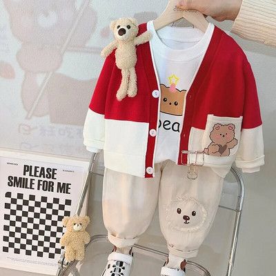 0-4 metų rudens ir žiemos naujos mados vaikiški drabužiai kūdikių mados raidžių komplektas berniukų ir mergaičių liemenė trijų dalių s