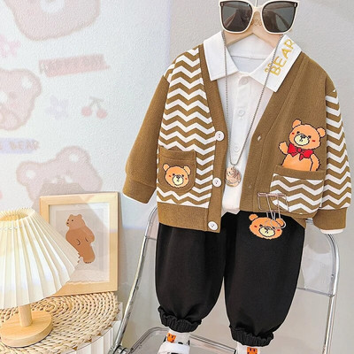 0-4 metų rudens ir žiemos naujos mados vaikiški drabužiai kūdikių mados raidžių komplektas berniukų ir mergaičių liemenė trijų dalių s