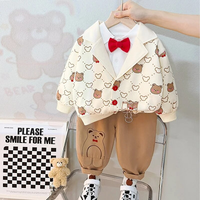 0-4 metų rudens ir žiemos naujos mados vaikiški drabužiai kūdikių mados raidžių komplektas berniukų ir mergaičių liemenė trijų dalių s