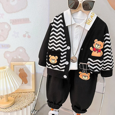 0-4 metų rudens ir žiemos naujos mados vaikiški drabužiai kūdikių mados raidžių komplektas berniukų ir mergaičių liemenė trijų dalių s