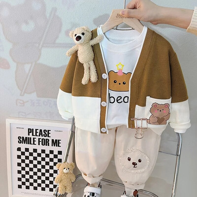 0-4 metų rudens ir žiemos naujos mados vaikiški drabužiai kūdikių mados raidžių komplektas berniukų ir mergaičių liemenė trijų dalių s