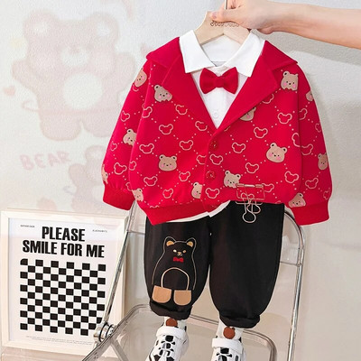 0-4 metų rudens ir žiemos naujos mados vaikiški drabužiai kūdikių mados raidžių komplektas berniukų ir mergaičių liemenė trijų dalių s