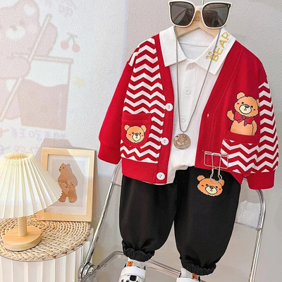 0-4 metų rudens ir žiemos naujos mados vaikiški drabužiai kūdikių mados raidžių komplektas berniukų ir mergaičių liemenė trijų dalių s