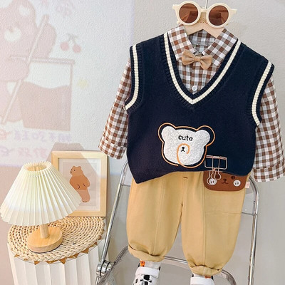 0-4 metų rudens ir žiemos naujos mados vaikiški drabužiai kūdikių mados raidžių komplektas berniukų ir mergaičių liemenė trijų dalių s