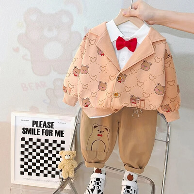 0-4 metų rudens ir žiemos naujos mados vaikiški drabužiai kūdikių mados raidžių komplektas berniukų ir mergaičių liemenė trijų dalių s