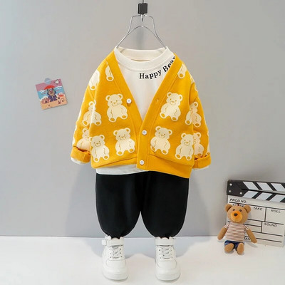 0-4 metų rudens ir žiemos naujos mados vaikiški drabužiai kūdikių mados raidžių komplektas berniukų ir mergaičių liemenė trijų dalių s