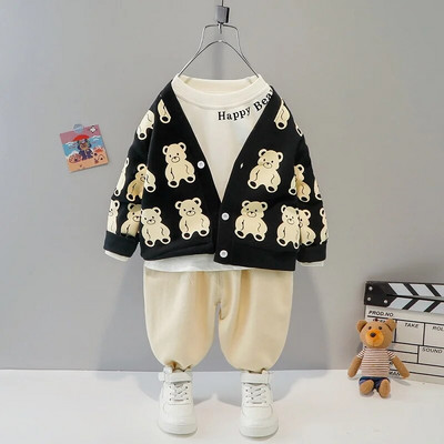 0-4 metų rudens ir žiemos naujos mados vaikiški drabužiai kūdikių mados raidžių komplektas berniukų ir mergaičių liemenė trijų dalių s