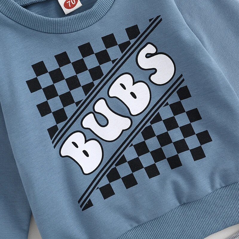 Mood Lapsed Beebipoisid Kevad-sügis rõivakomplektid Kiri ruuduline Lapitehnika Print pikkade varrukatega dressipluusid Dressipüksid Spordidressid