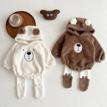 Νεογέννητα Βρεφικά Ρούχα Φθινοπωρινή χειμερινή κουκούλα χαριτωμένη φόρμα αρκούδας μακρυμάνικη ζεστή βελούδινη βρεφική ρόμπα Ρούχα + σετ παντελόνι Παιδική στολή