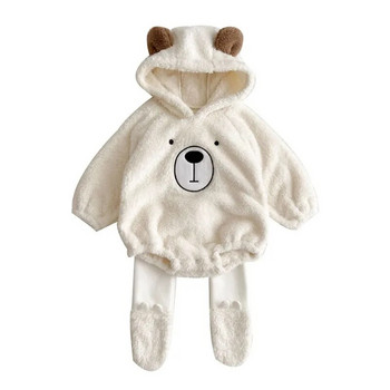 Νεογέννητα Βρεφικά Ρούχα Φθινοπωρινή χειμερινή κουκούλα χαριτωμένη φόρμα αρκούδας μακρυμάνικη ζεστή βελούδινη βρεφική ρόμπα Ρούχα + σετ παντελόνι Παιδική στολή
