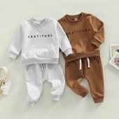 Bebeluși nou-născut Bebeluși Fete Băieți 2 buc ținută, cu imprimeu cu litere, gât rotund, cu mânecă lungă, hanorace, top + pantaloni cu talie elastică 0-3T
