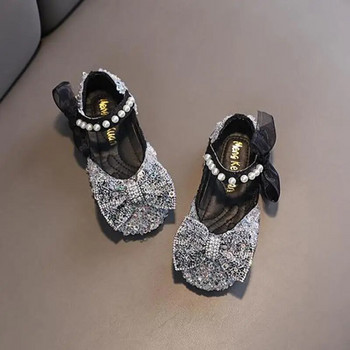 Пролетни детски блестящи перлени плоски обувки на принцеса Момичета Сватбени кожени обувки с дантелен лък Детски обувки с меко дъно за танцови представления