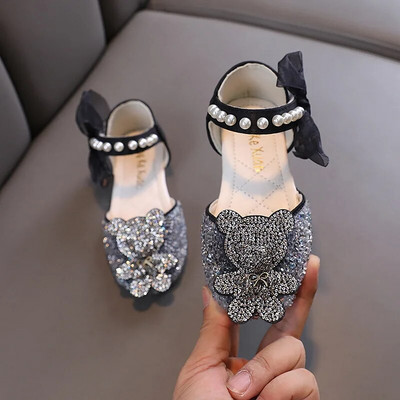 Kevadised laste säravad pärlivärvi lamedad printsesskingad Tüdrukute pitsist vibu pulmade nahast kingad Laste pehme põhjaga tantsukingad