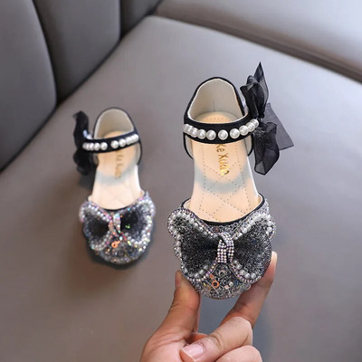 Kevadised laste säravad pärlivärvi lamedad printsesskingad Tüdrukute pitsist vibu pulmade nahast kingad Laste pehme põhjaga tantsukingad